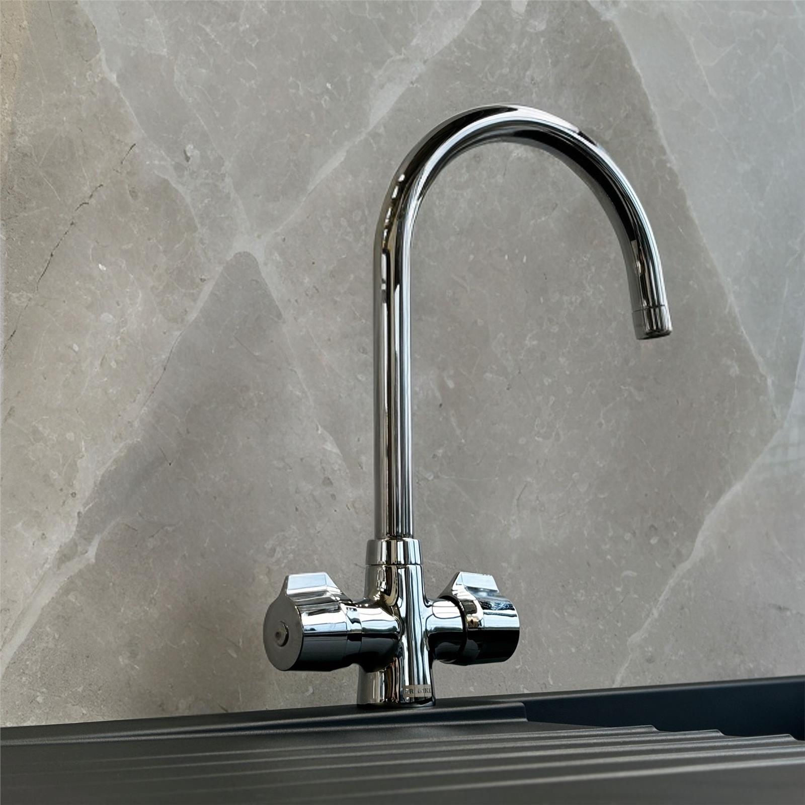 Franke Smart Pro Cruciform Two Lever J Swivel Spout Kitchen Tap In Chrome